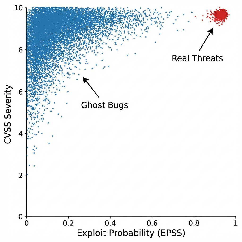 Scatter plot showing 'Ghost Bugs' vs 'Real Threats'