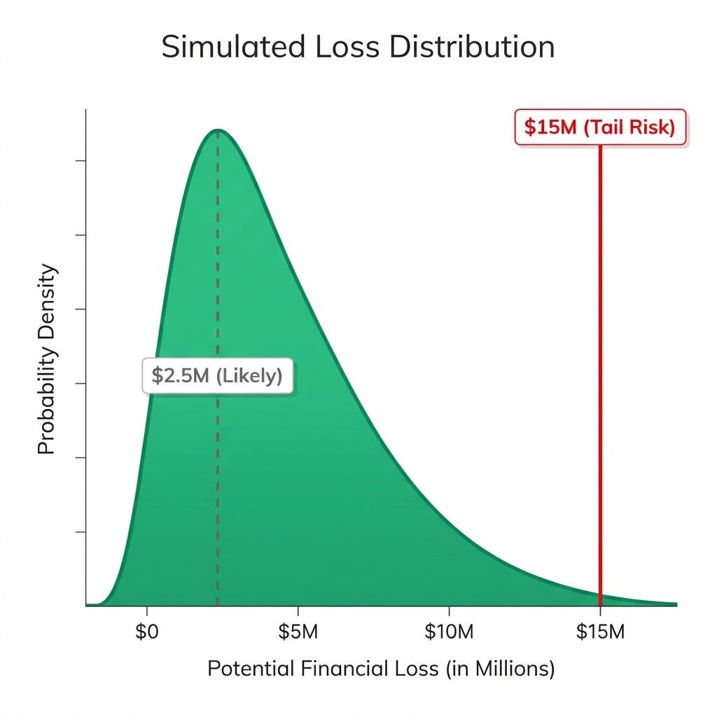 Figure 2: Simulated Loss Distribution - Bell Curve showing Likely Loss vs Tail Risk